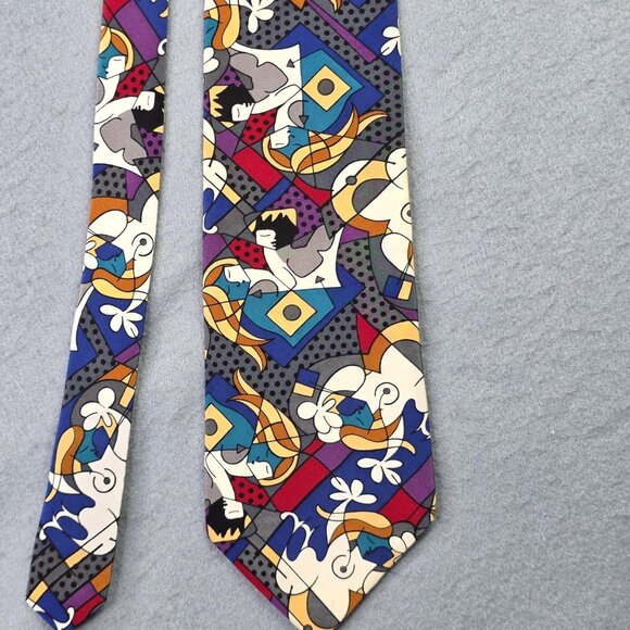 Romero Britto Tie Mens Multicolor Abstract Art Necktie Neo Pop Art Egyptian Cat - Picture 8 of 8